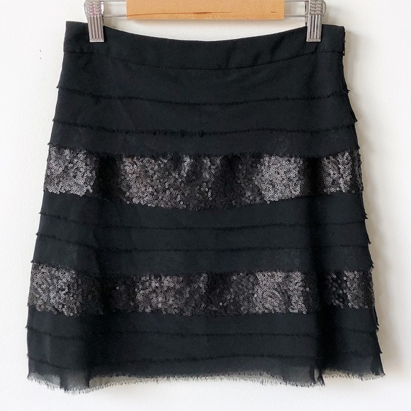 BCBGeneration Sequin Tiered Layered Black Skirt 0 - Picture 2 of 8